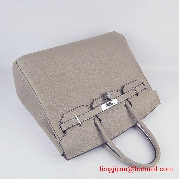 Hermes 35cm Embossed Veins Leather Bag Grey 6089 Silver Hardware